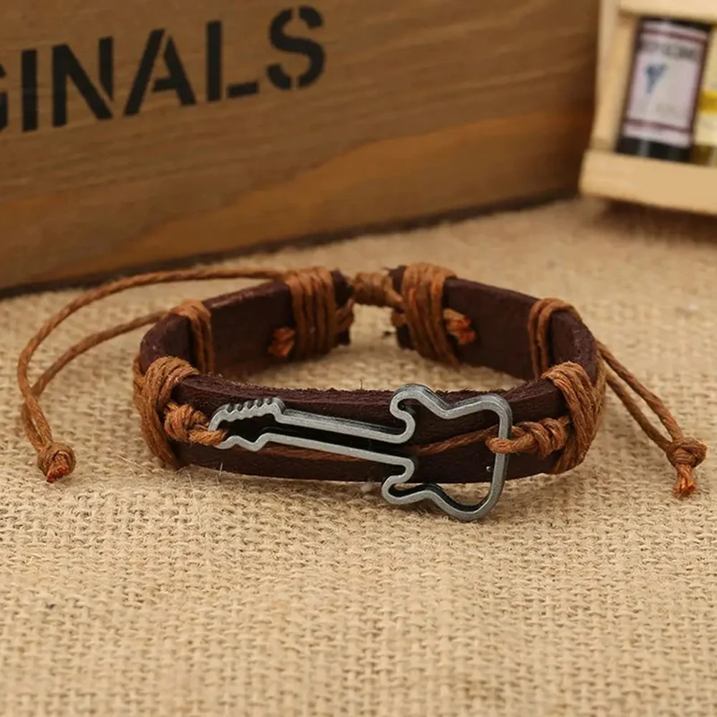 Bracelet Guitare Cuir Vintage