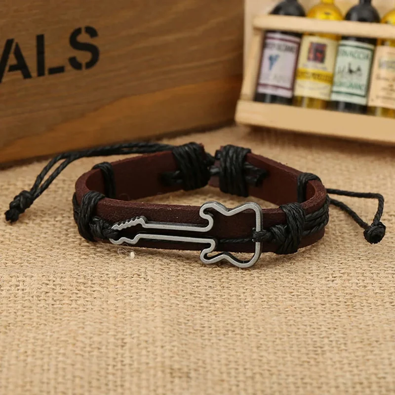 Bracelet Guitare Cuir Vintage