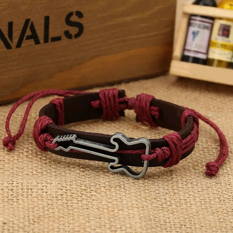 Bracelet Guitare Cuir Vintage