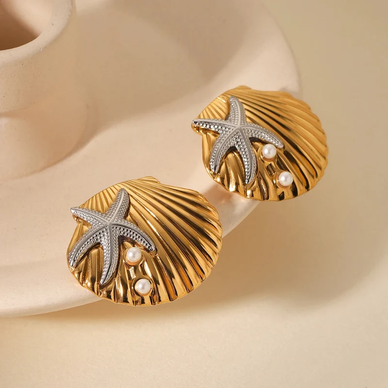 Boucles d'Oreilles Coquillage Étoile Argentée