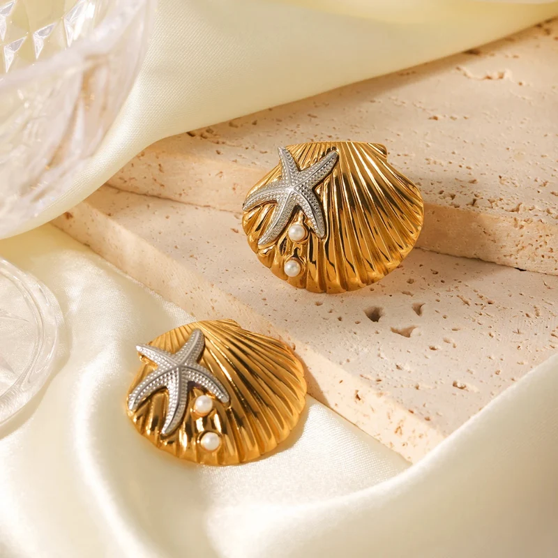 Boucles d'Oreilles Coquillage Étoile Argentée