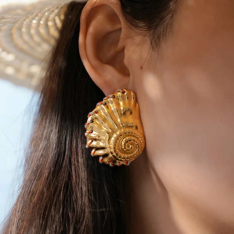 Boucles d'Oreilles Gros Coquillage Spirale
