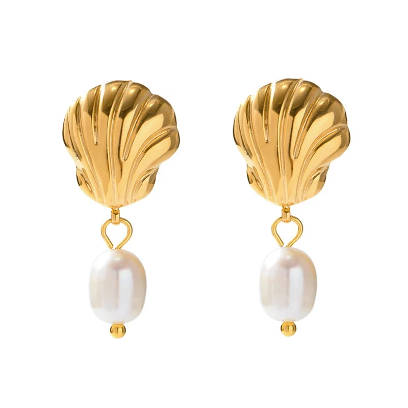 Boucles d'Oreilles Coquillage Doré Perle