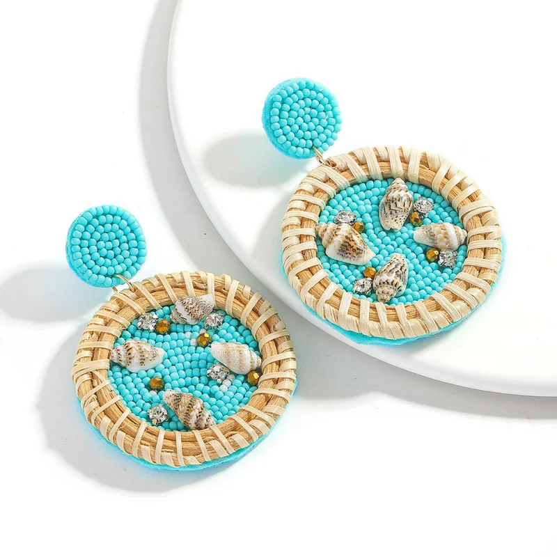 Boucles d'Oreilles Coquillage Perle Osier