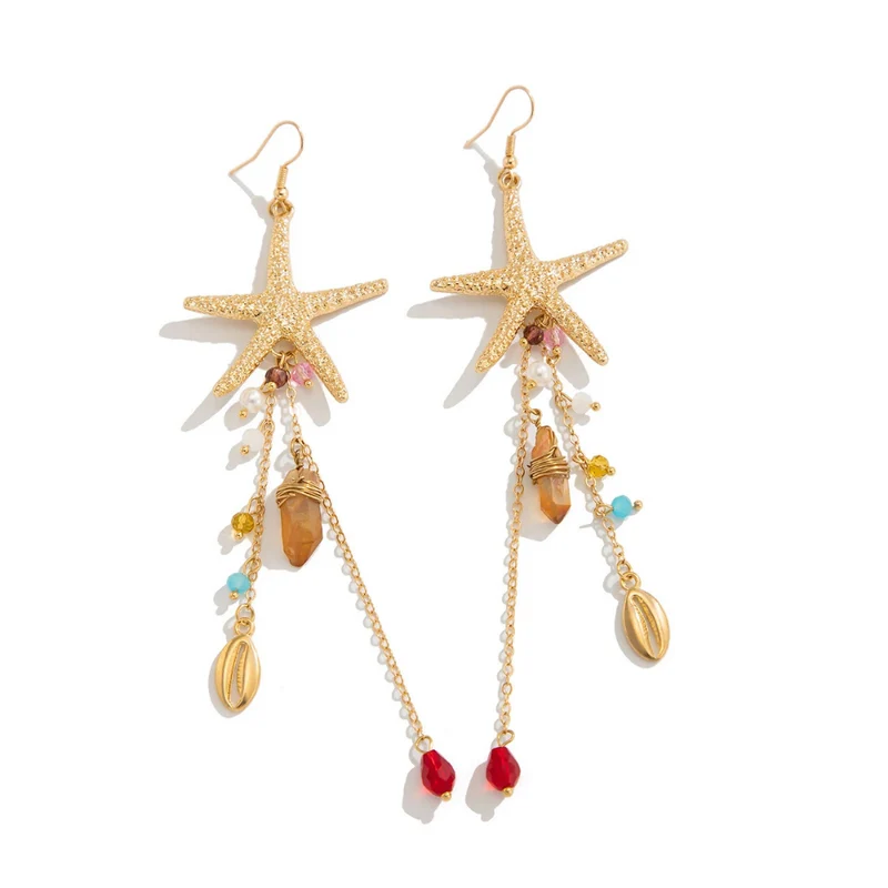 Boucles d'Oreilles Pendantes Coquillage Perle