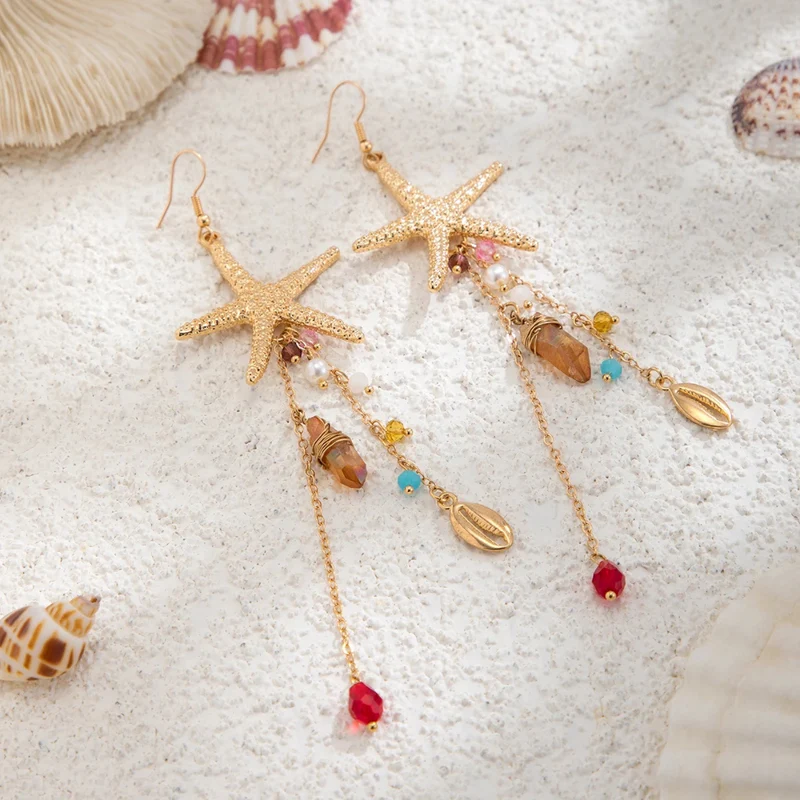 Boucles d'Oreilles Pendantes Coquillage Perle