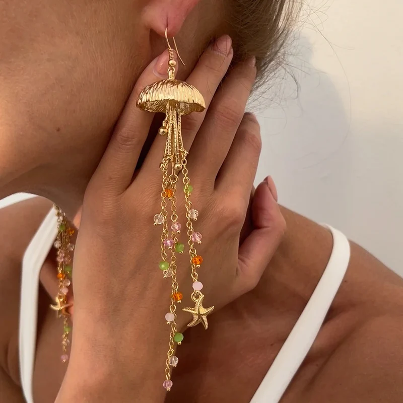 Boucles d'Oreilles Pendantes Coquillage Perle