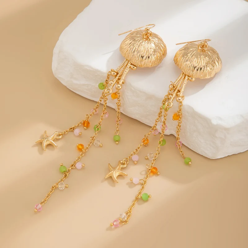 Boucles d'Oreilles Pendantes Coquillage Perle