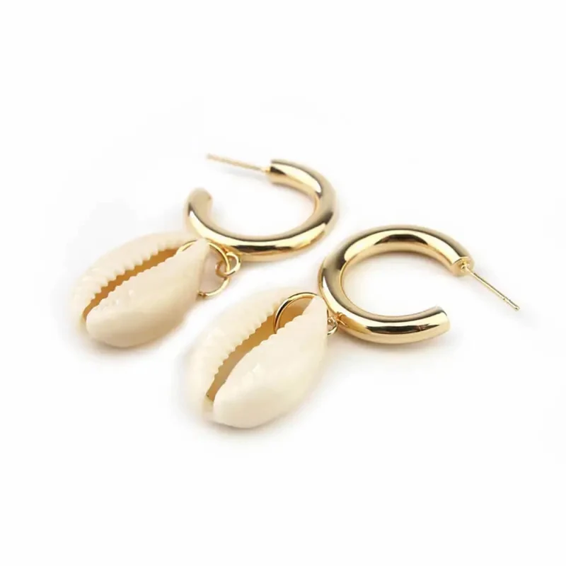 Boucles d'Oreilles Pendentif Coquillage Cauri