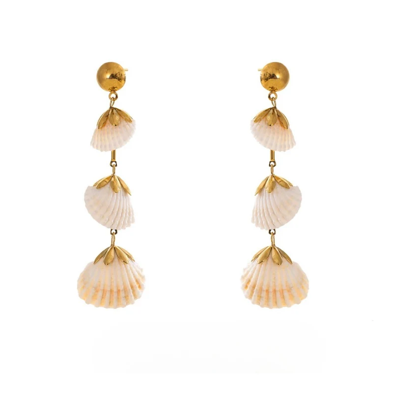 Boucles d'Oreilles Pendante Triple Coquillage