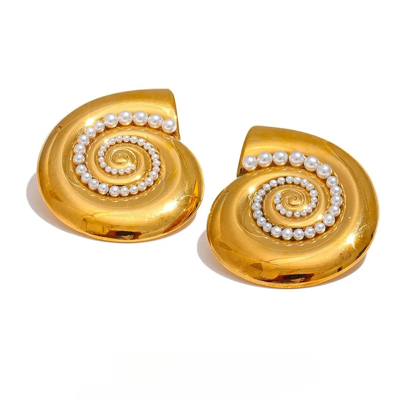 Boucles d'Oreilles Coquillage Spirale Perle