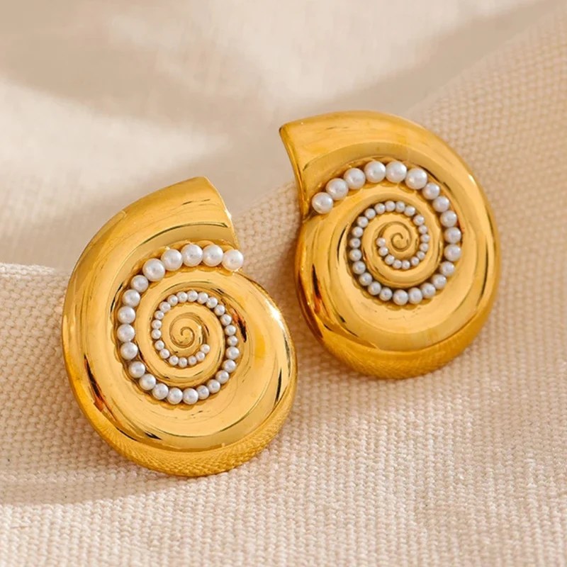 Boucles d'Oreilles Coquillage Spirale Perle