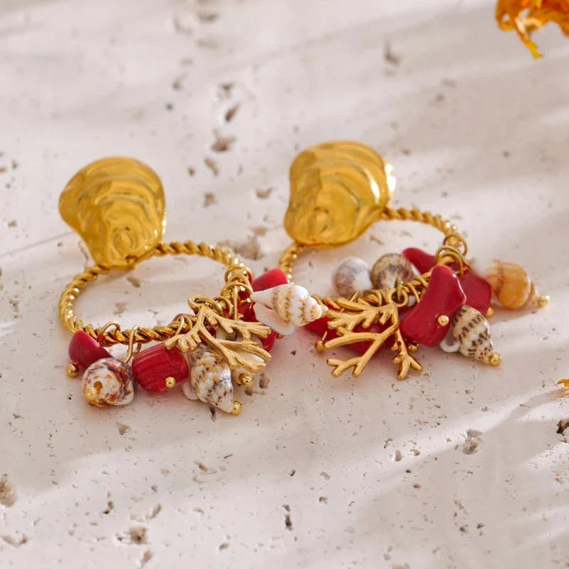 Boucles d'Oreilles Coquillage Corail