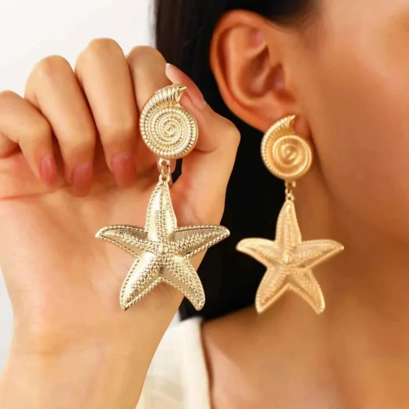 Boucles d'Oreilles Pendante Coquillage Étoile de Mer