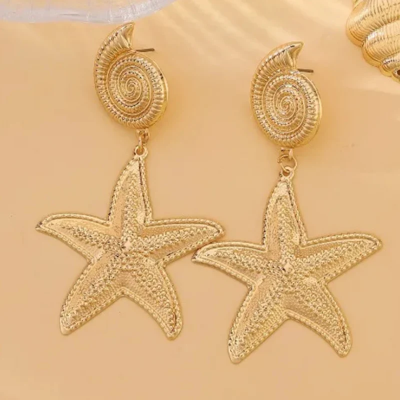 Boucles d'Oreilles Pendante Coquillage Étoile de Mer