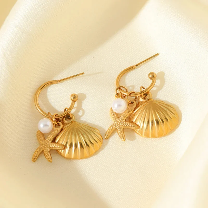 Boucles d'Oreilles Créoles Pendentif Coquillage
