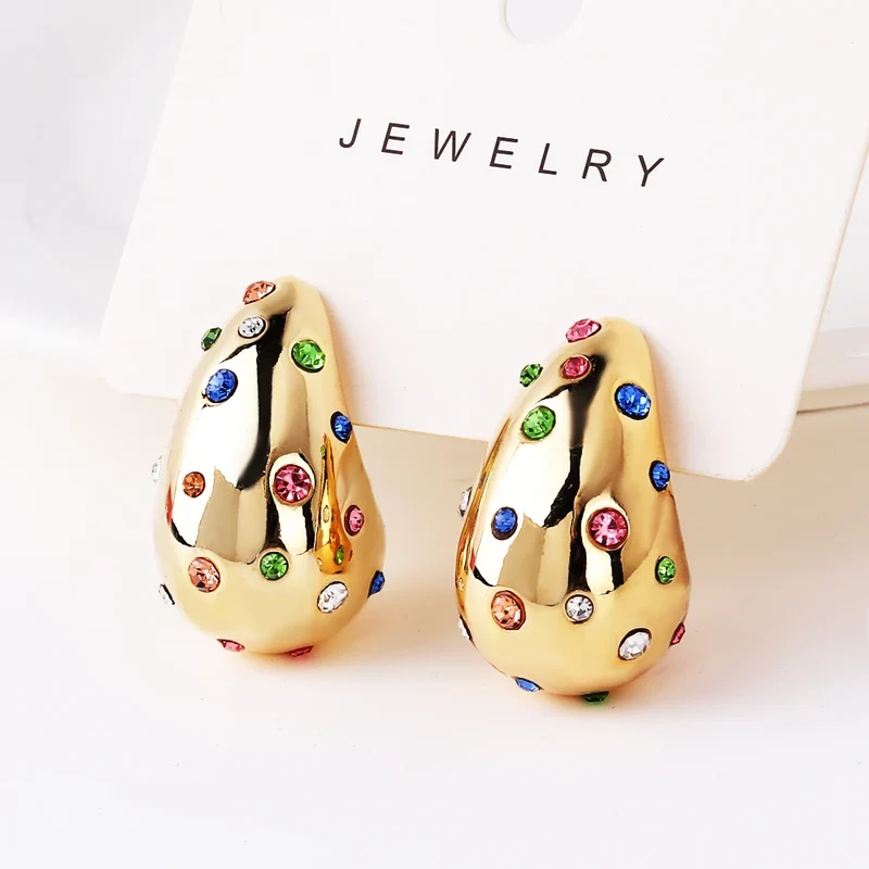Waterproof Teardrop Shape Stud Earring Inlay Beads 18K PVD Gold Plated Stainless Steel Elegance Drop Earrings For Women