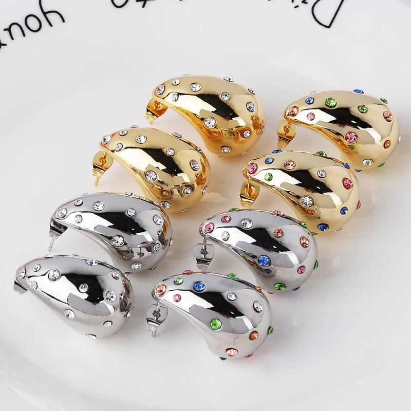Waterproof Teardrop Shape Stud Earring Inlay Beads 18K PVD Gold Plated Stainless Steel Elegance Drop Earrings For Women