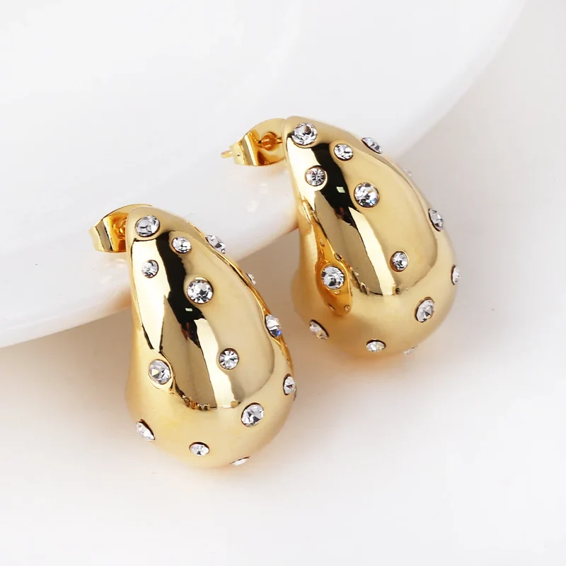 Waterproof Teardrop Shape Stud Earring Inlay Beads 18K PVD Gold Plated Stainless Steel Elegance Drop Earrings For Women