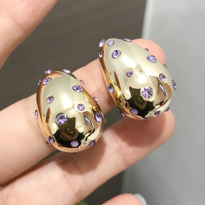 Waterproof Teardrop Shape Stud Earring Inlay Beads 18K PVD Gold Plated Stainless Steel Elegance Drop Earrings For Women