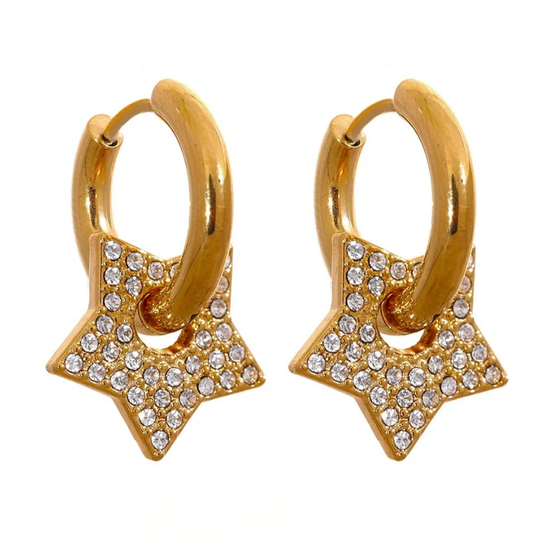 Boucles d'Oreilles Créoles Étoile Strass