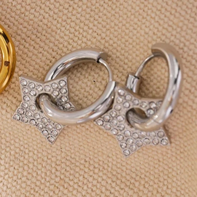 Boucles d'Oreilles Créoles Étoile Strass