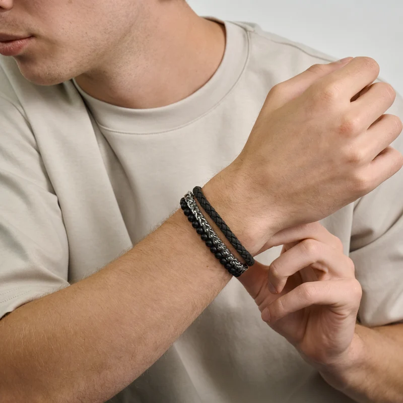 Bracelet en cuir noir | 6MM