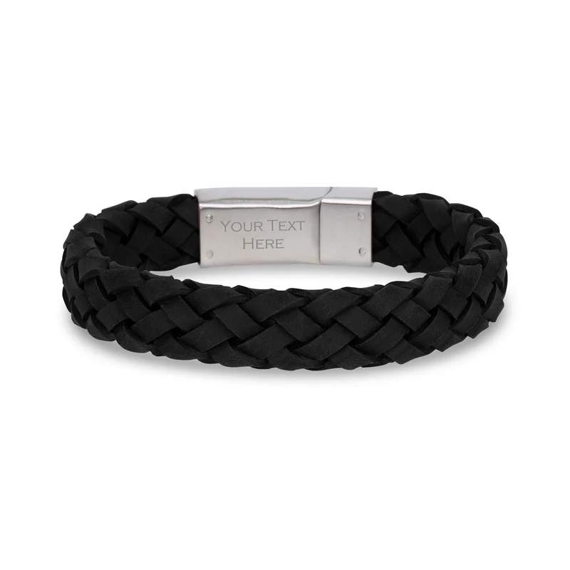 Bracelet en acier et cuir noir 12 mm