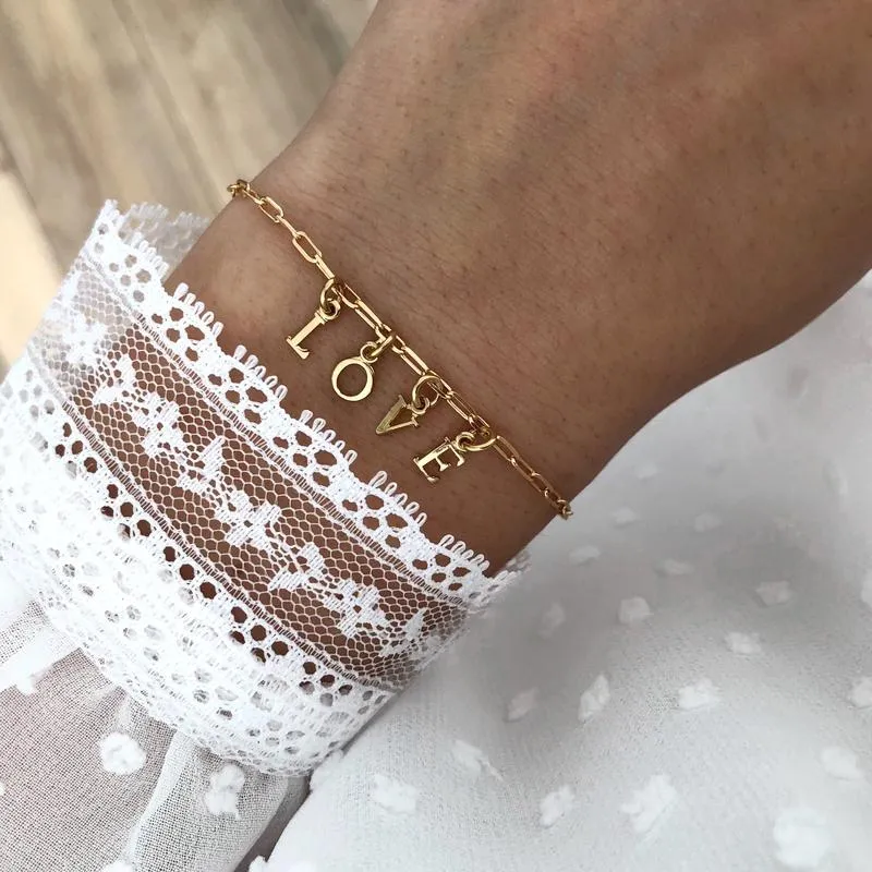Bracelet "Idylle" lettre(s) plaqué or