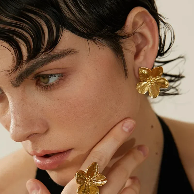 Boucles d'Oreilles Fleur Acier Inoxydable