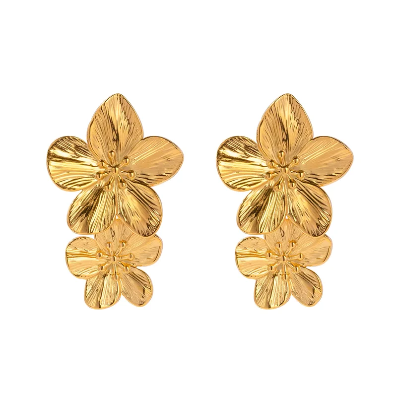 Boucles d'Oreilles Pendante Double Fleur