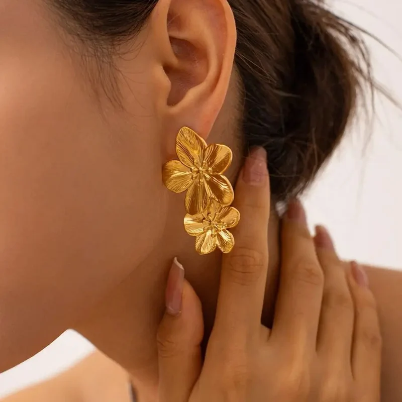 Boucles d'Oreilles Pendante Double Fleur