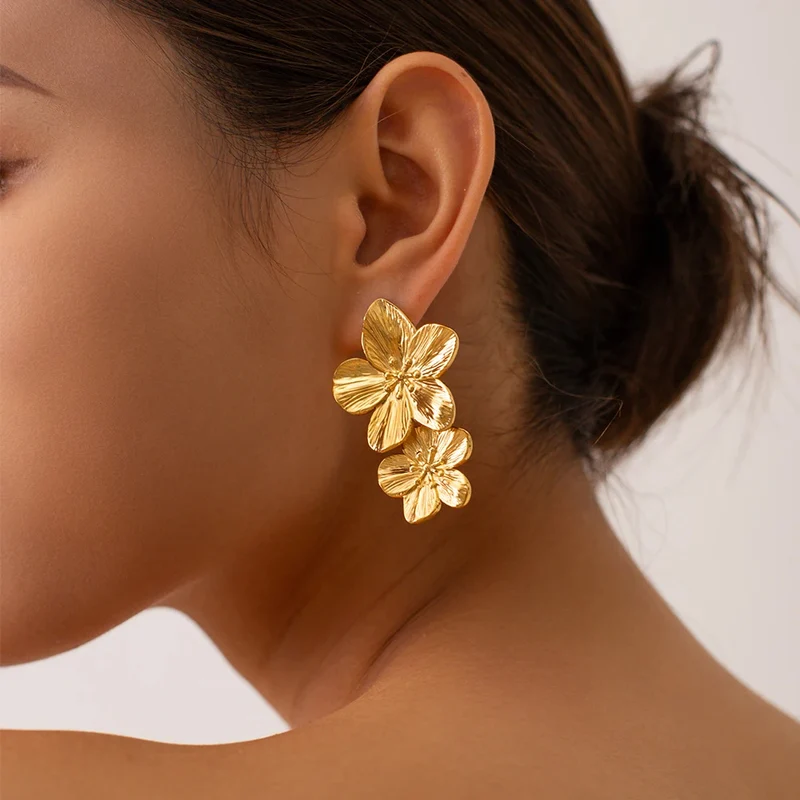 Boucles d'Oreilles Pendante Double Fleur