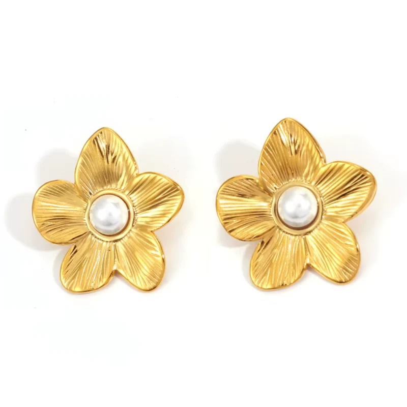 Boucles d'Oreilles Fleur Perle Blanche
