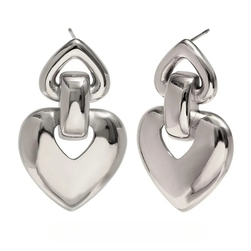 Boucles d'Oreilles Pendantes Double Cœur