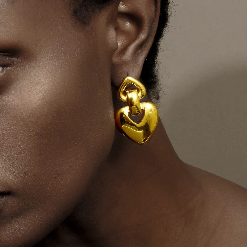 Boucles d'Oreilles Pendantes Double Cœur