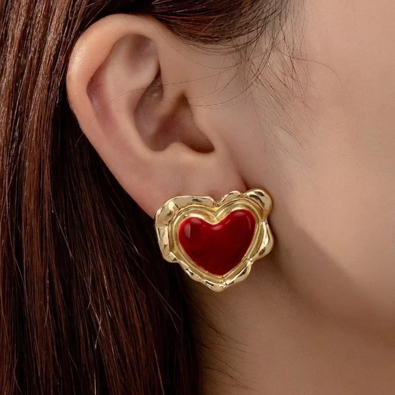 Boucles d'Oreilles Cœur Rouge Vintage