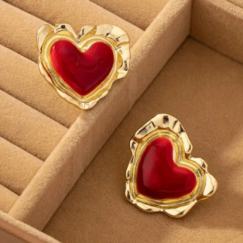 Boucles d'Oreilles Cœur Rouge Vintage