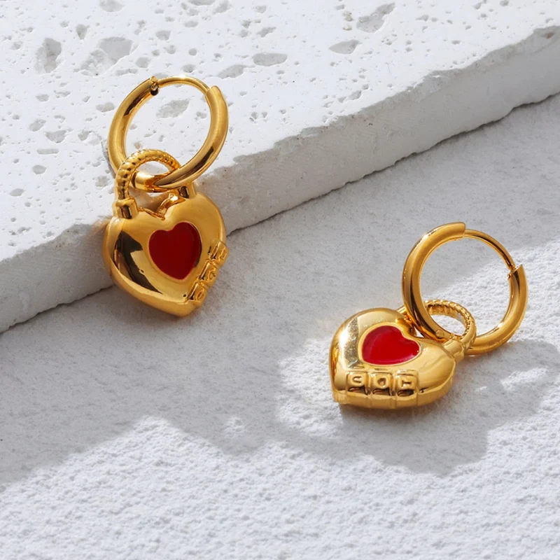 Boucles d'Oreilles Cadenas Cœur Rouge