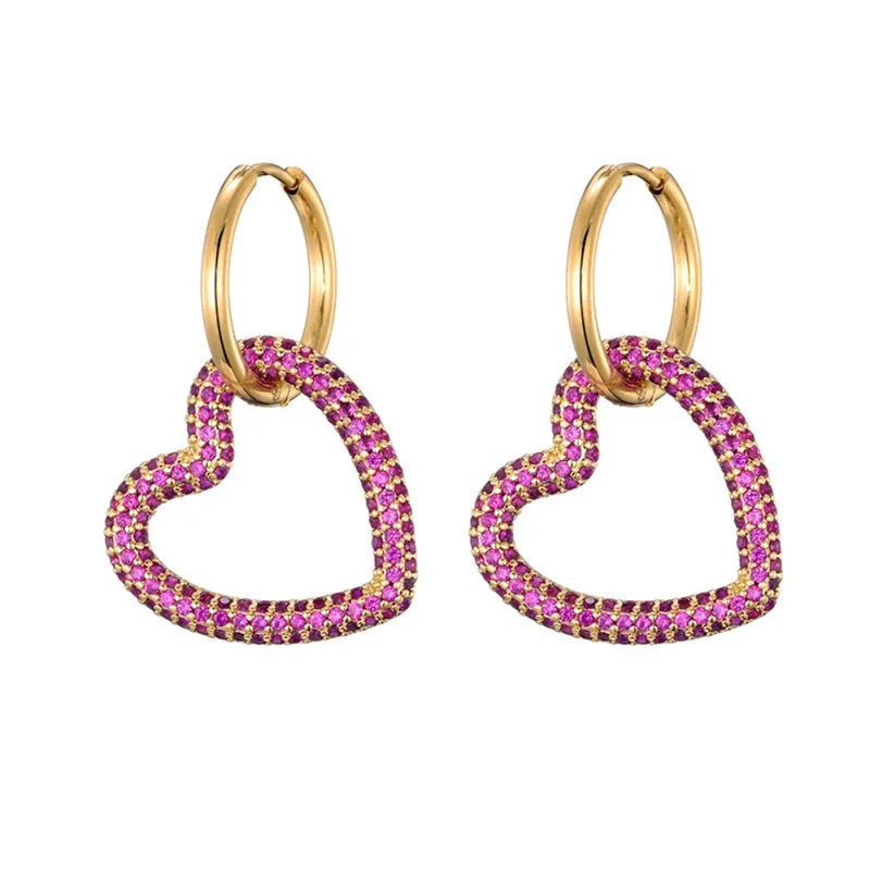 Boucles d'Oreilles Cœur Zircon Suspendu