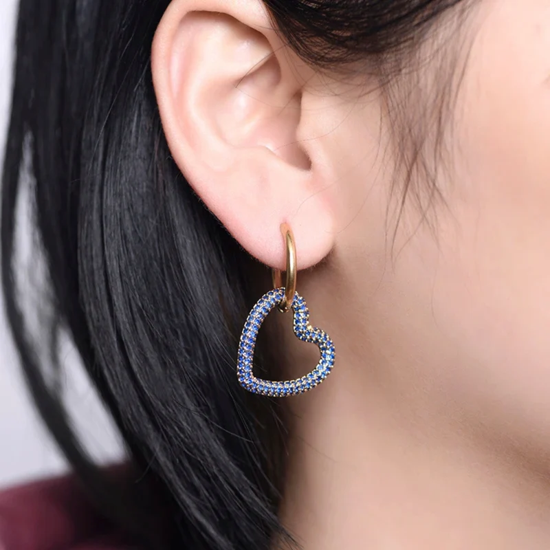 Boucles d'Oreilles Cœur Zircon Suspendu
