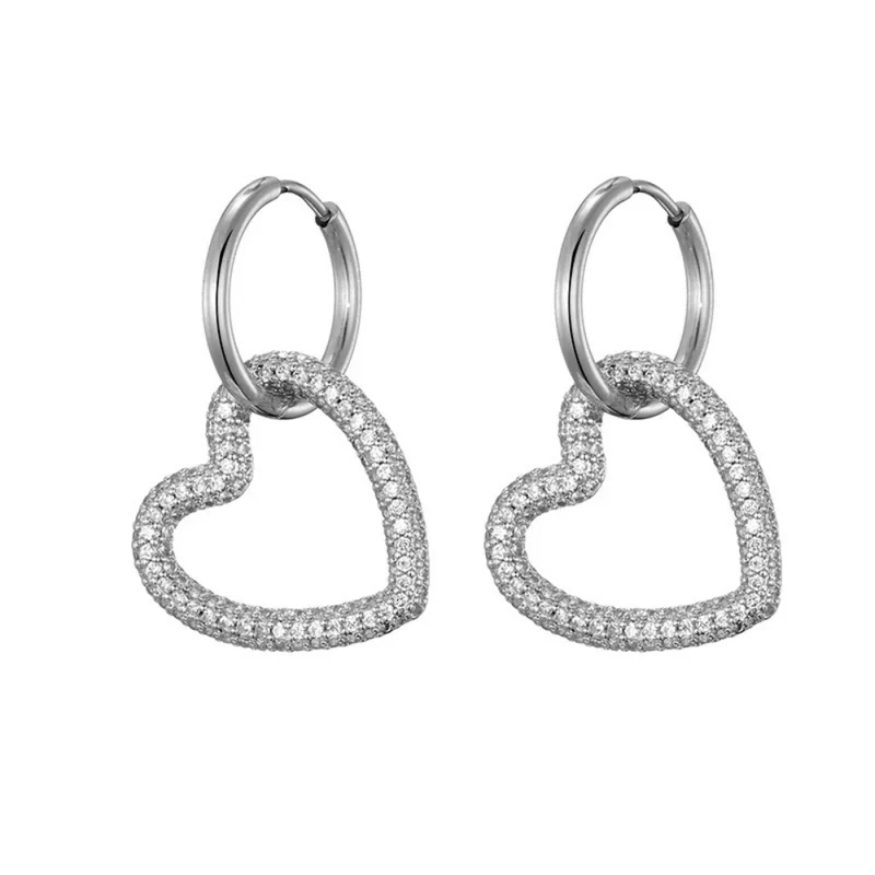 Boucles d'Oreilles Cœur Zircon Suspendu