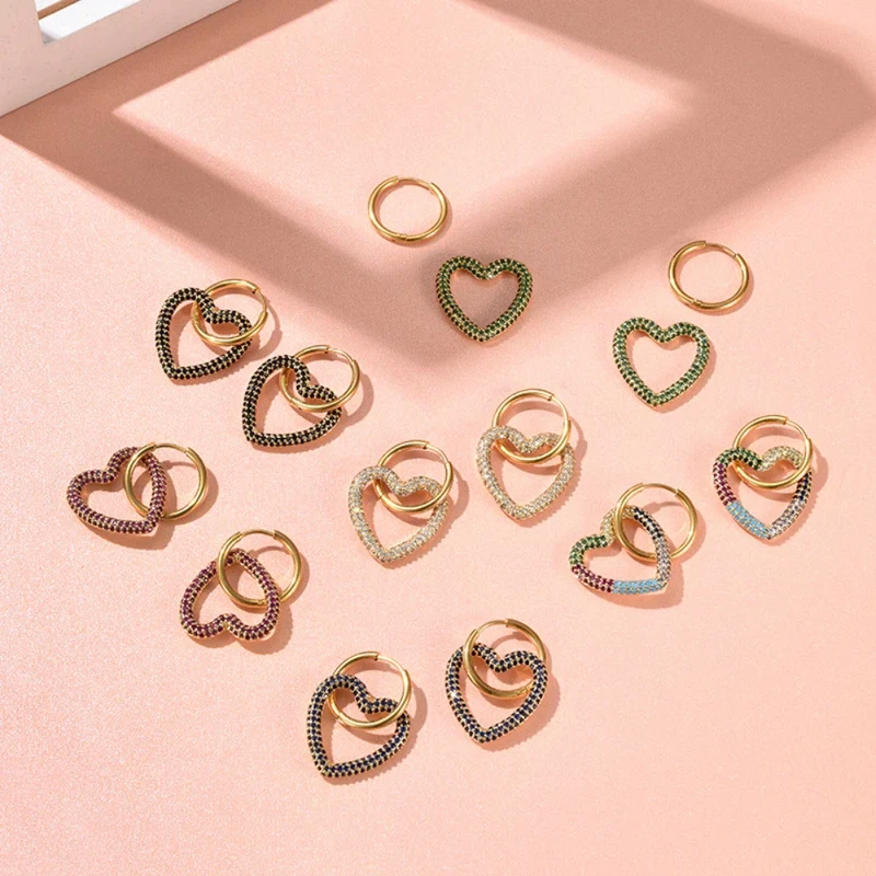 Boucles d'Oreilles Cœur Zircon Suspendu
