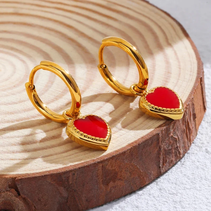 Boucles d'Oreilles Pendentif Cœur Rouge