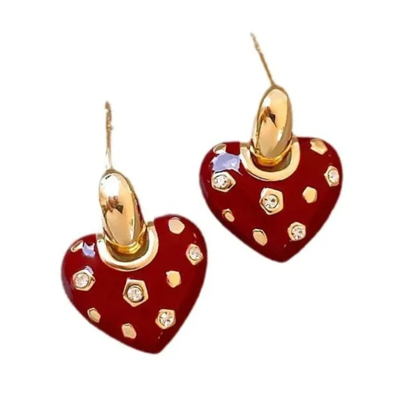 Boucles d'Oreilles Cœur Rouge Strass