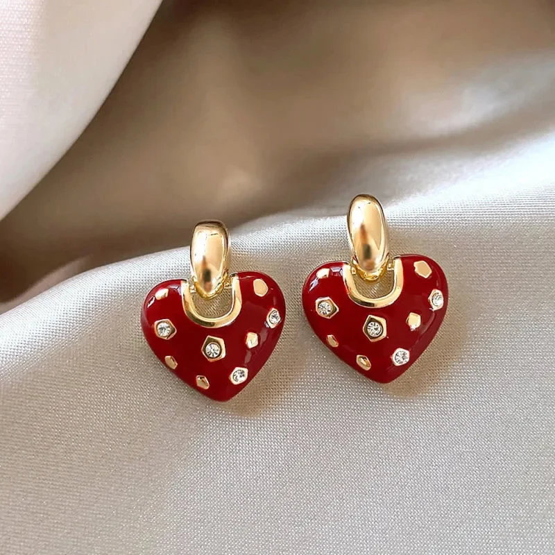 Boucles d'Oreilles Cœur Rouge Strass