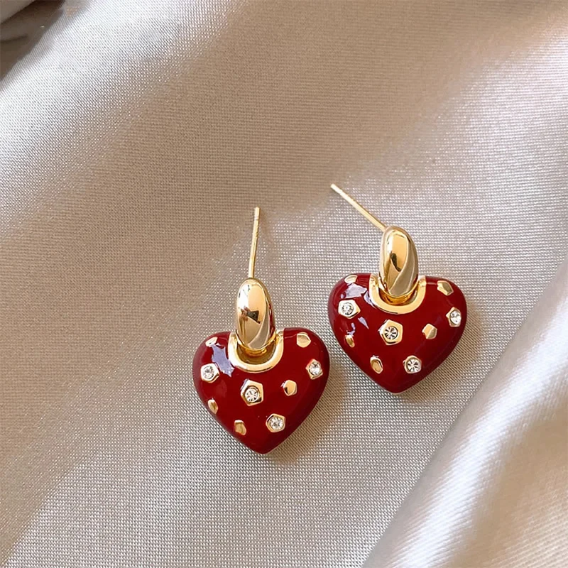 Boucles d'Oreilles Cœur Rouge Strass