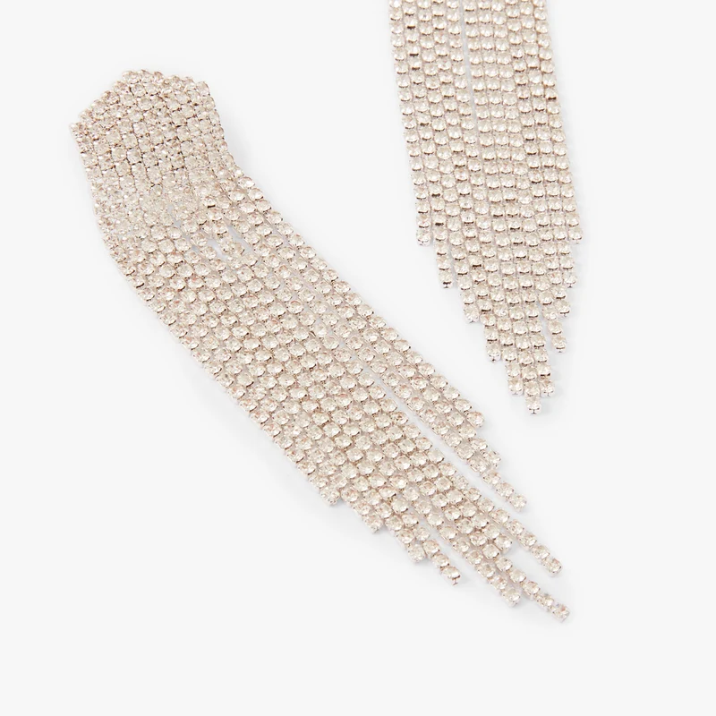 Longues boucles d'oreilles chaînes strassées Collection Noël
