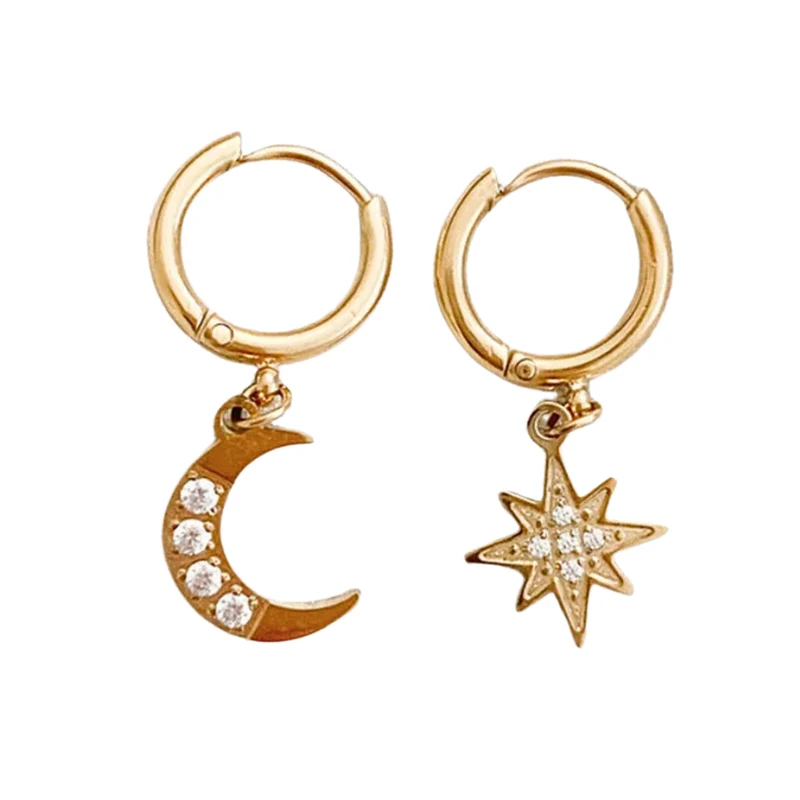 Boucles d'Oreilles Étoile et Lune