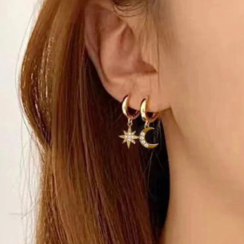 Boucles d'Oreilles Étoile et Lune